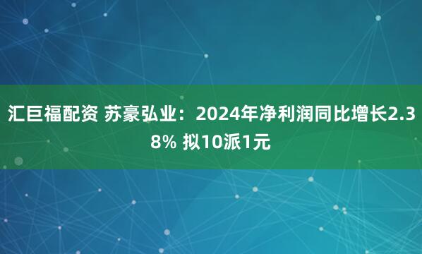 汇巨福配资 苏豪弘业：2024年净利润同比增长2.38% 拟10派1元